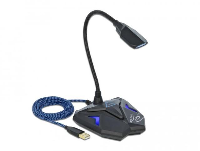 Геймърски микрофон Delock Omnidirectional, USB, Mute Button Черен