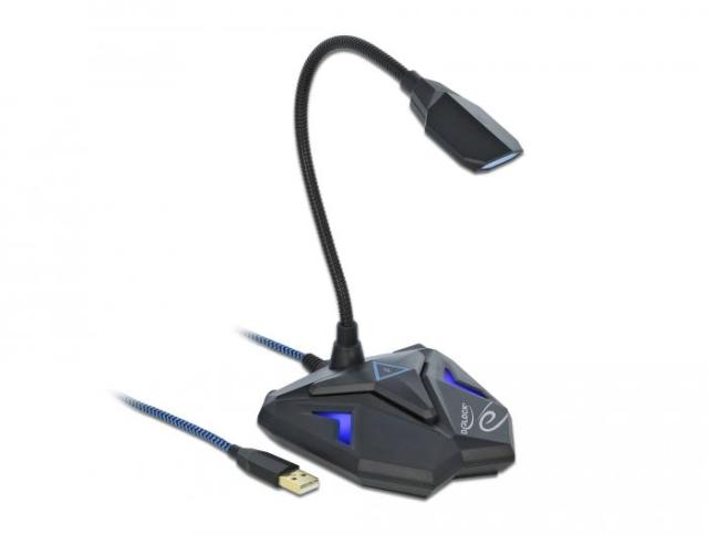 Геймърски микрофон Delock Omnidirectional, USB, Mute Button Черен