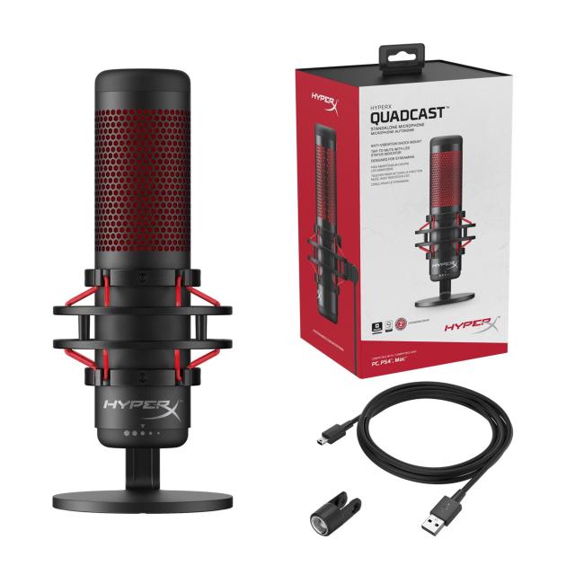 Настолен микрофон HyperX QuadCast, USB-А, 3.5 mm