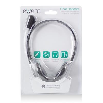 Слушалки Ewent EW3567, Микрофон, 1 x 3.5 mm жак, 1.8 m. кабел, Черни