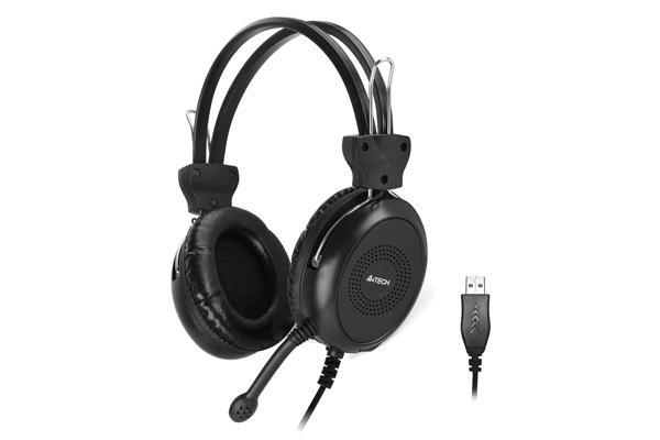 Слушалки A4TECH HU-30, Стерео, микрофон, USB, Черни