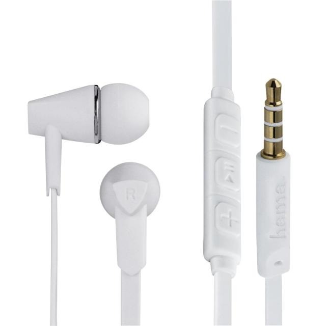 Слушалки  HAMA Joy, Микрофон, In-Ear, плосък кабел, бял, контрол на звука, Бели