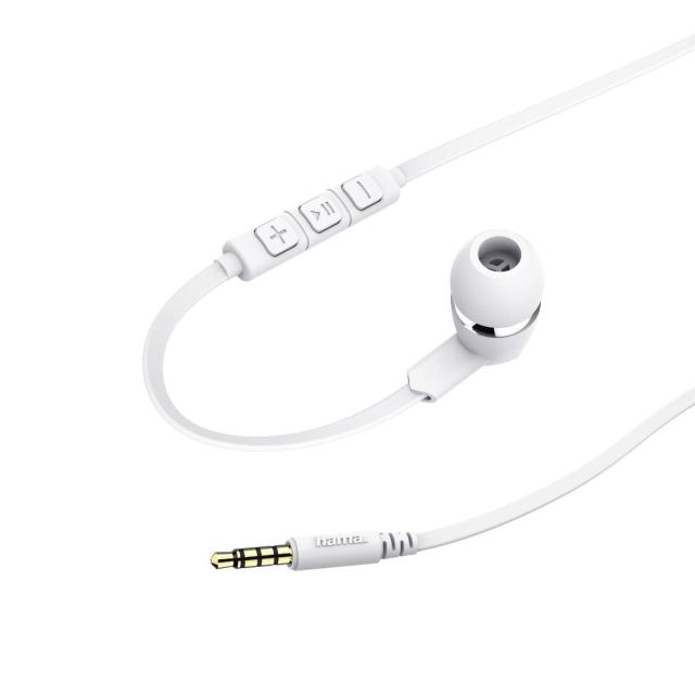 Слушалки  HAMA Joy, Микрофон, In-Ear, плосък кабел, бял, контрол на звука, Бели