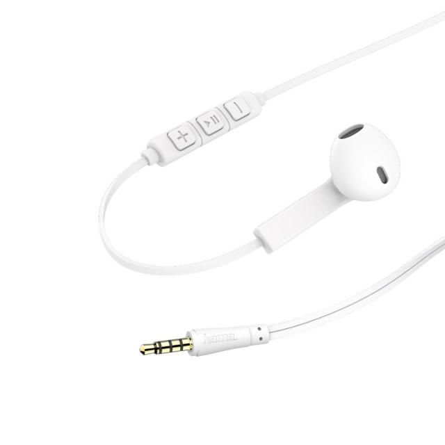 Слушалки Earbuds HAMA " Advance", Микрофон, Плосък кабел, Бял