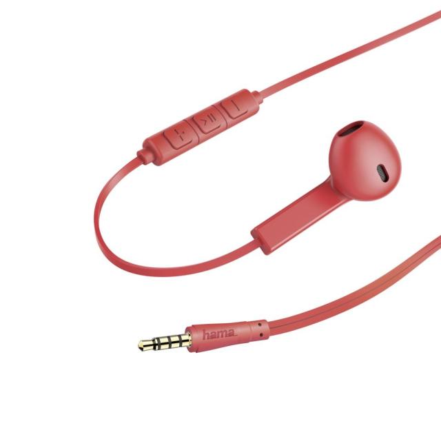 Слушалки HAMA Earbuds " Advance", Микрофон, Плосък кабел, Червени