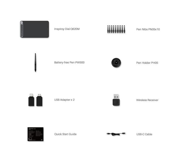 Графичен таблет HUION Inspiroy Dial Q620M, USB-C, Черен