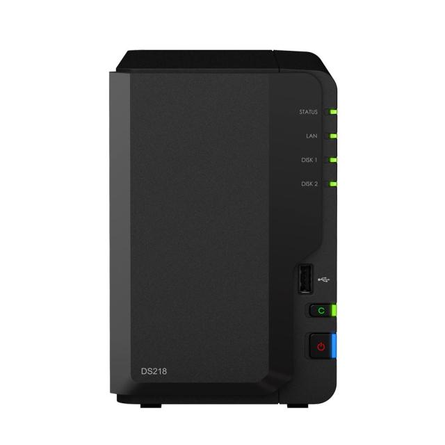 Мрежов сторидж Synology DS218, за 2 диска, до 24TB, CPU 1.4 GHz, 2 GB DDR4 RAM, Гигабит, USB 3.2