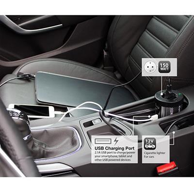 Инвертор Ewent EW3990, DC/AC 12V - 230V, 150W, USB 2.1 A, Сребрист