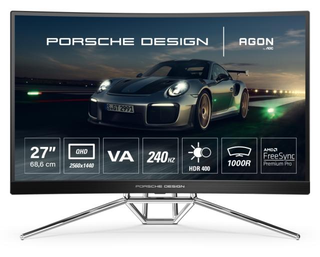 Монитор AOC PD27, 27" VA WLED, Curved 1000R, 2560x1440@240Hz, 1ms GtG, 0.5ms MPRT, 550cd m/2, 2500:1, DCR 80M:1, AdaptiveSync, FlickerFree, Low Blue Light, 5Wx2, Tilt, Height Adjust, Swivel, 2xHDMI, 2xDP, USB hub