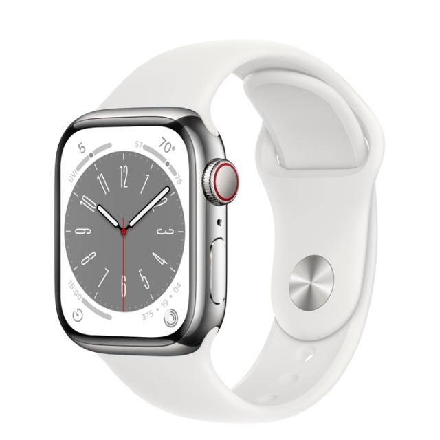 Часовник Apple Watch Series 8 GPS + Cellular 41mm Silver Stainless Steel Case with White Sport Band - Regular