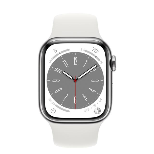 Часовник Apple Watch Series 8 GPS + Cellular 41mm Silver Stainless Steel Case with White Sport Band - Regular