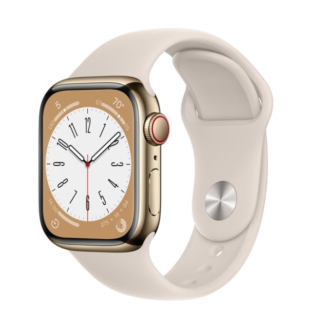 Часовник Apple Watch Series 8 GPS + Cellular 41mm Gold Stainless Steel Case with Starlight Sport Band - Regular