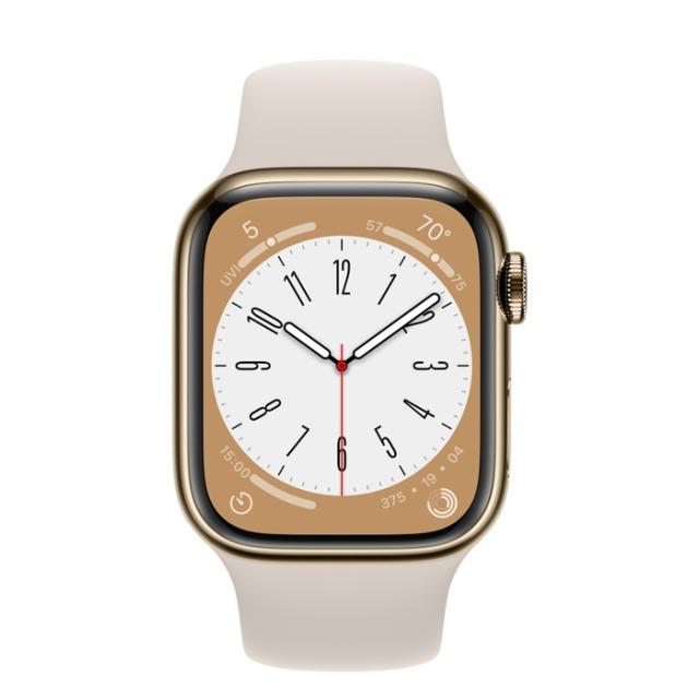 Часовник Apple Watch Series 8 GPS + Cellular 41mm Gold Stainless Steel Case with Starlight Sport Band - Regular