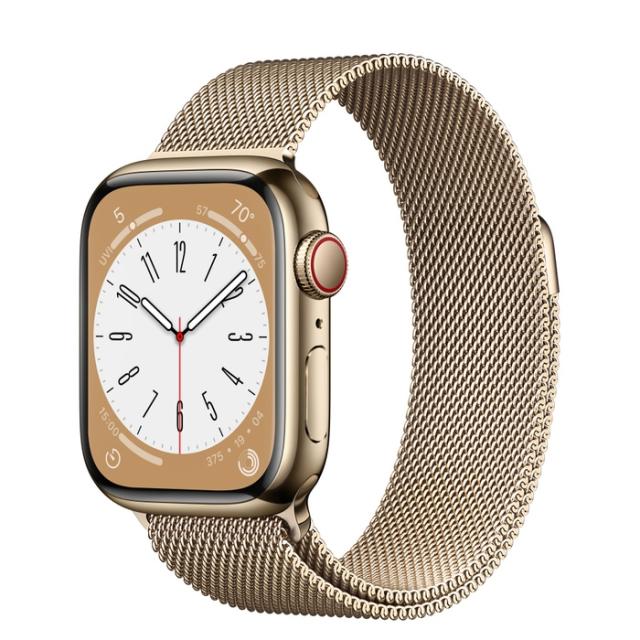 Часовник Apple Watch Series 8 GPS + Cellular 41mm Gold Stainless Steel Case with Gold Milanese Loop
