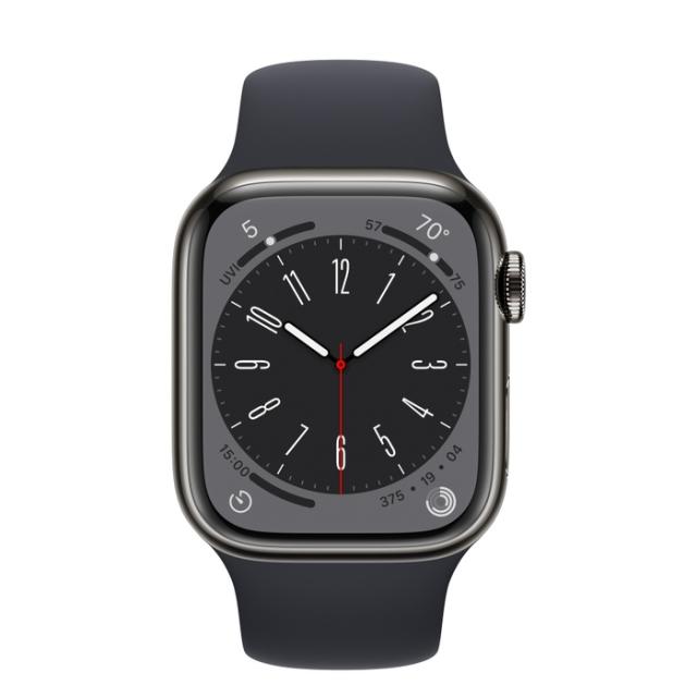 Часовник Apple Watch Series 8 GPS + Cellular 41mm Graphite Stainless Steel Case with Midnight Sport Band - Regular