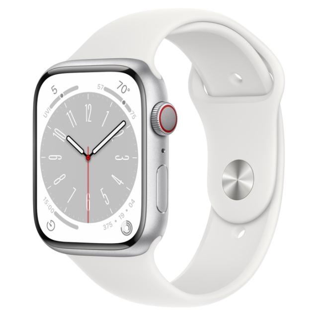 Часовник Apple Watch Series 8 GPS + Cellular 45mm Silver Aluminium Case with White Sport Band - Regular