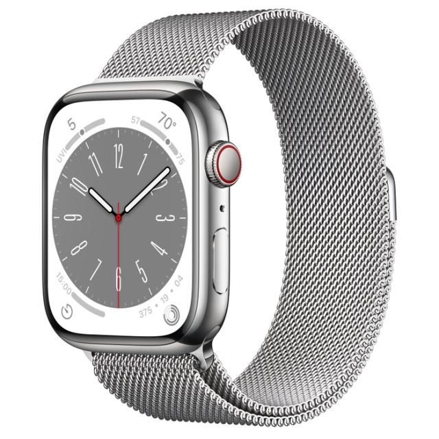 Часовник Apple Watch Series 8 GPS + Cellular 45mm Silver Stainless Steel Case with Silver Milanese Loop