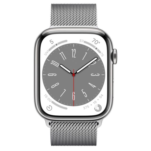Часовник Apple Watch Series 8 GPS + Cellular 45mm Silver Stainless Steel Case with Silver Milanese Loop