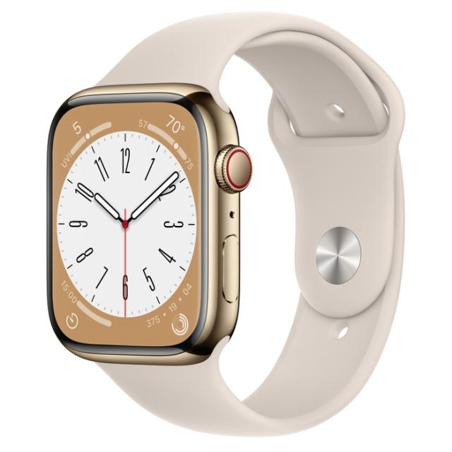 Часовник Apple Watch Series 8 GPS + Cellular 45mm Gold Stainless Steel Case with Starlight Sport Band - Regular