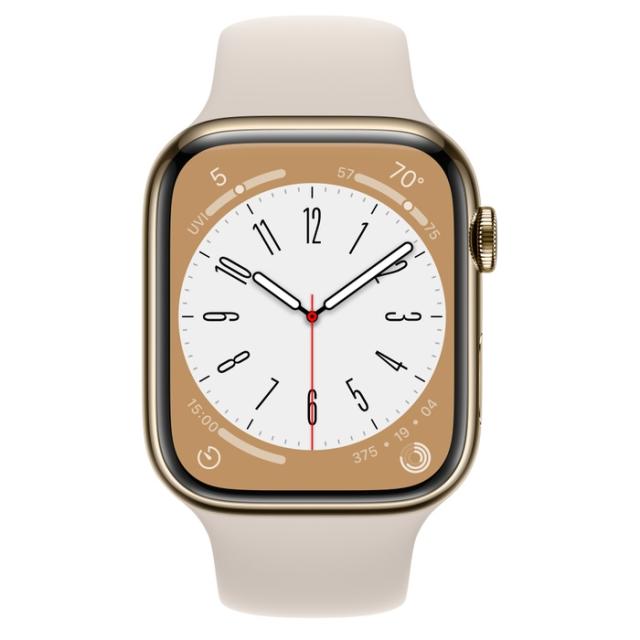 Часовник Apple Watch Series 8 GPS + Cellular 45mm Gold Stainless Steel Case with Starlight Sport Band - Regular