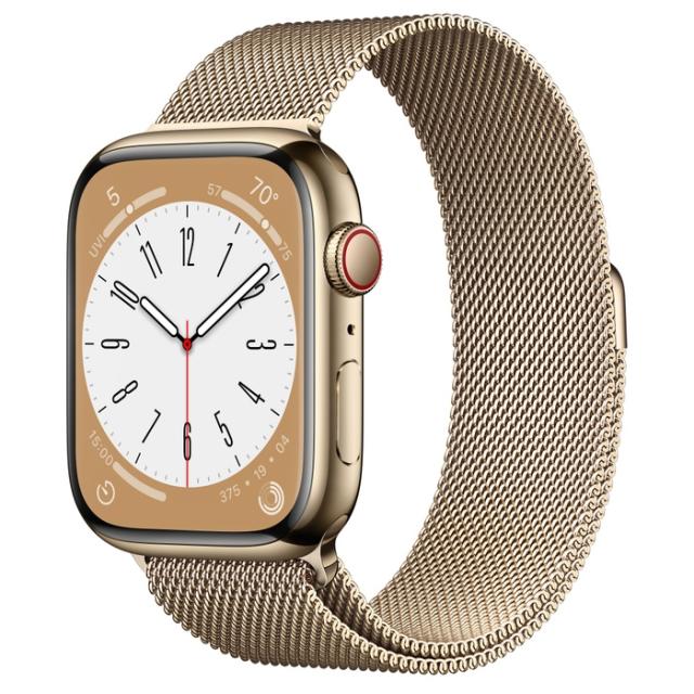 Часовник Apple Watch Series 8 GPS + Cellular 45mm Gold Stainless Steel Case with Gold Milanese Loop