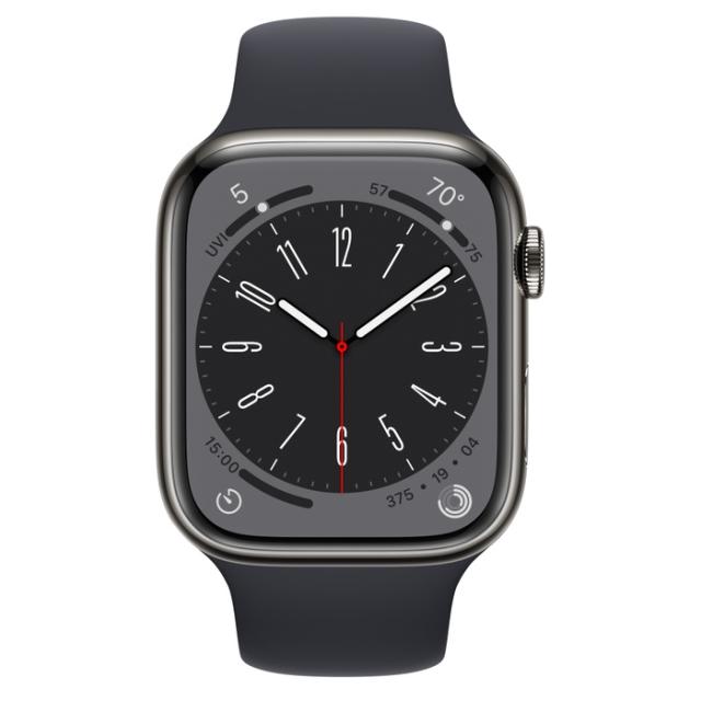 Часовник Apple Watch Series 8 GPS + Cellular 45mm Graphite Stainless Steel Case with Midnight Sport Band - Regular