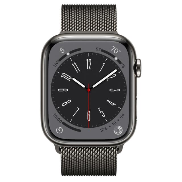 Часовник Apple Watch Series 8 GPS + Cellular 45mm Graphite Stainless Steel Case with Graphite Milanese Loop