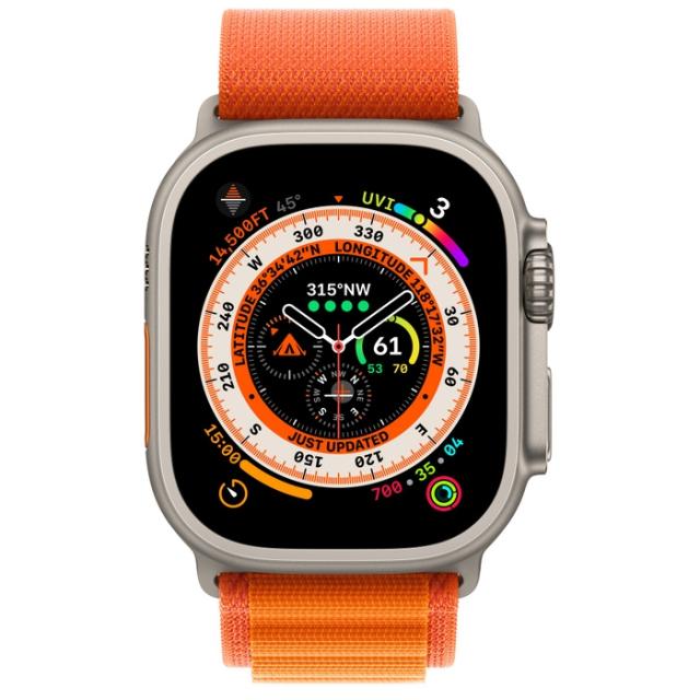 Часовник Apple Watch Ultra GPS + Cellular, 49mm Titanium Case with Orange Alpine Loop - Small