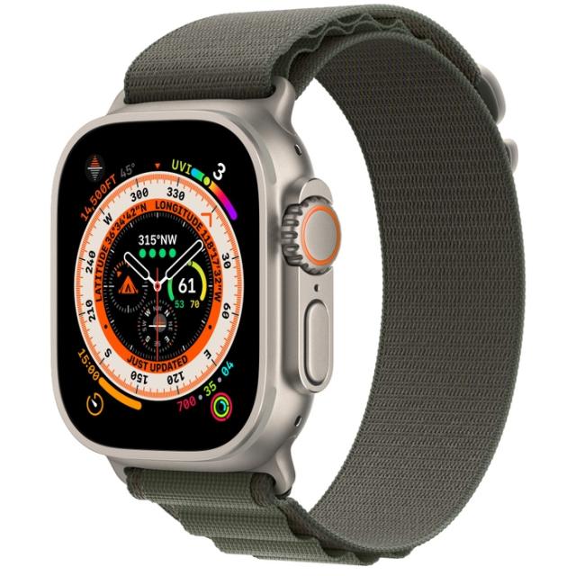 Часовник Apple Watch Ultra GPS + Cellular, 49mm Titanium Case with Green Alpine Loop - Small