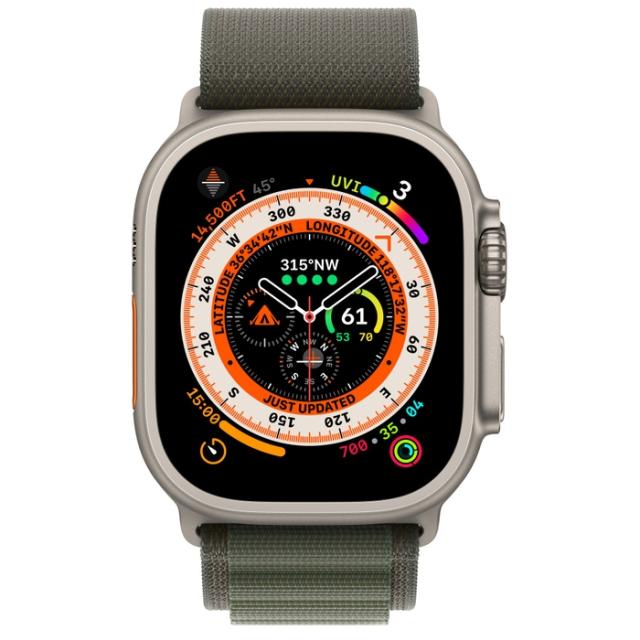 Часовник Apple Watch Ultra GPS + Cellular, 49mm Titanium Case with Green Alpine Loop - Small