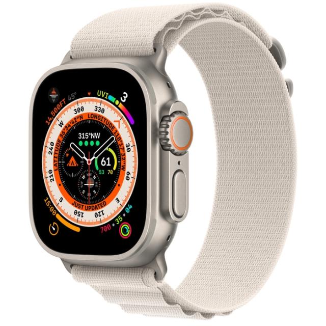 Часовник Apple Watch Ultra GPS + Cellular, 49mm Titanium Case with Starlight Alpine Loop - Small