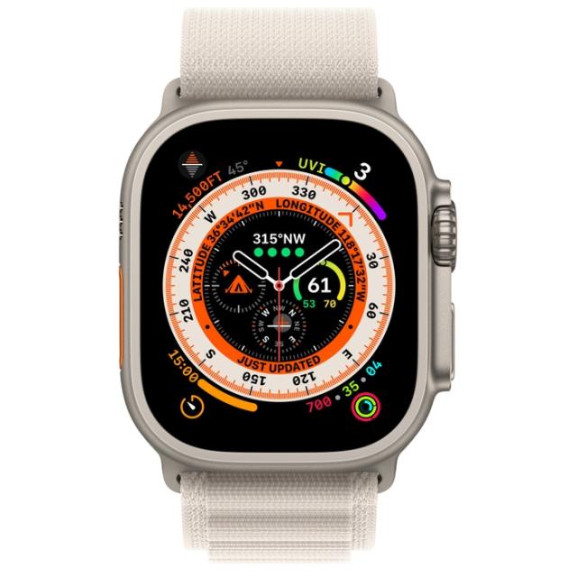 Часовник Apple Watch Ultra GPS + Cellular, 49mm Titanium Case with Starlight Alpine Loop - Small