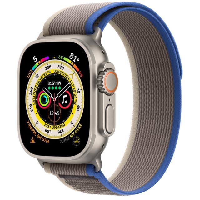 Часовник Apple Watch Ultra GPS + Cellular, 49mm Titanium Case with Blue/Gray Trail Loop - M/L