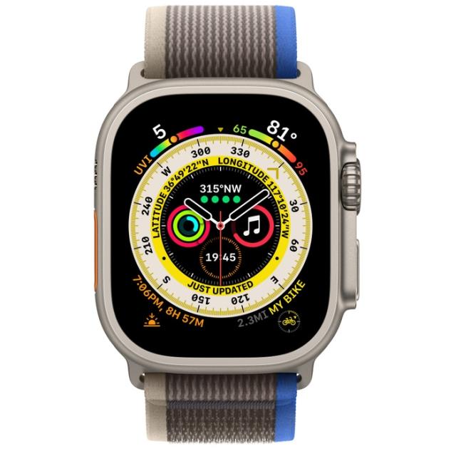 Часовник Apple Watch Ultra GPS + Cellular, 49mm Titanium Case with Blue/Gray Trail Loop - M/L