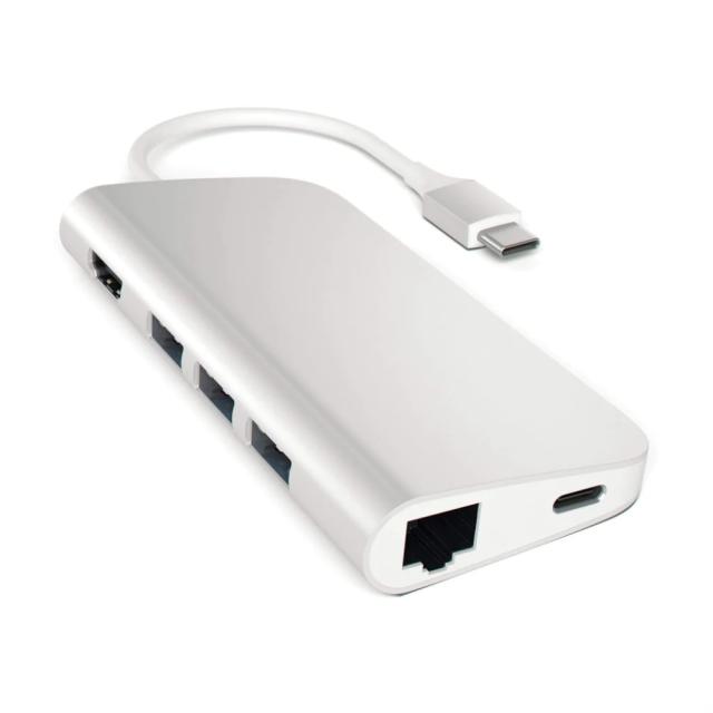 Докинг станция Satechi Aluminium Type-C Multi-Port Adapter, HDMI 4K,3x USB 3.0, MicroSD, Ethernet, ST-TCMAS (Silver)
