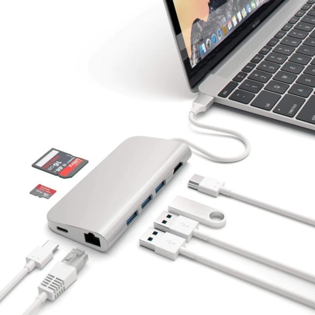 Докинг станция Satechi Aluminium Type-C Multi-Port Adapter, HDMI 4K,3x USB 3.0, MicroSD, Ethernet, ST-TCMAS (Silver)