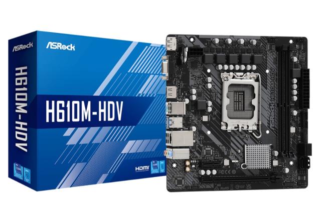 Дънна платка ASRock H610M-HDV, H610, LGA 1700, DDR4, PCI-E 4.0, DP, HDMI, VGA, 4x SATA 6Gb/s, 2x USB 3.2 Gen1, mATX