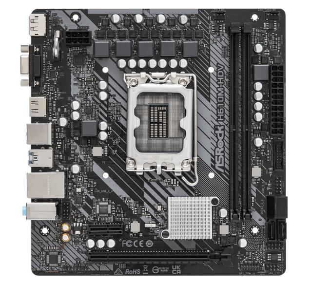 Дънна платка ASRock H610M-HDV, H610, LGA 1700, DDR4, PCI-E 4.0, DP, HDMI, VGA, 4x SATA 6Gb/s, 2x USB 3.2 Gen1, mATX