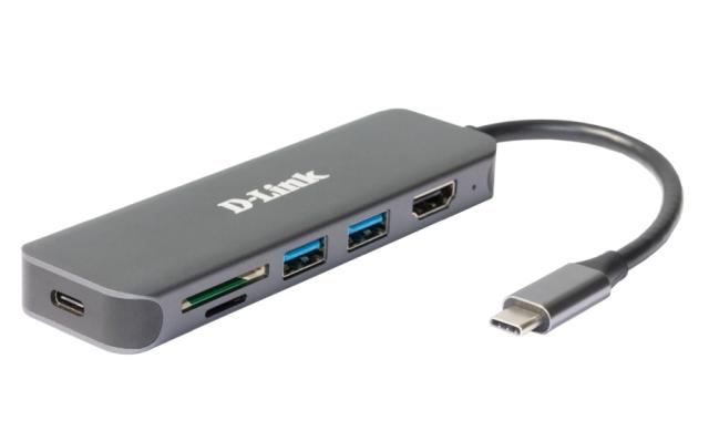 USB хъб D-Link 6-in-1 USB-C Hub with HDMI/Card Reader/Power Delivery