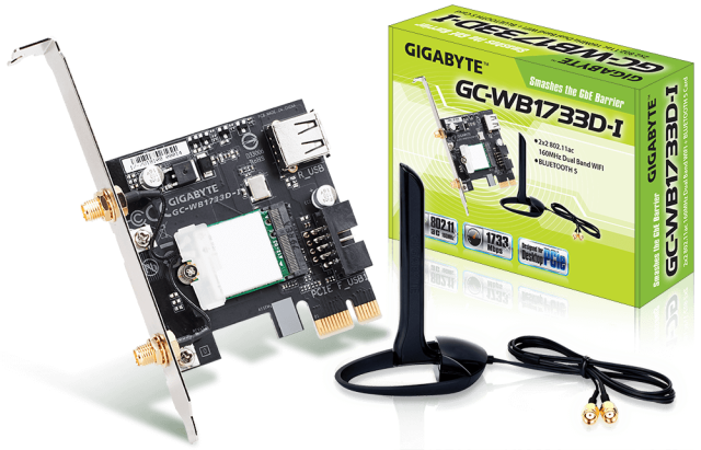 Безжична мрежова карта Gigabyte GC-WB1733D-I,  PCI-Express, 2x2 802.11ac 160MHz, Bluetooth 5.0