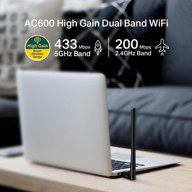 Безжичен Wireless адаптер TP-LINK Archer T2U PLUS, AC600, Dual band, USB 2.0