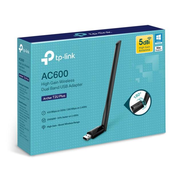 Безжичен Wireless адаптер TP-LINK Archer T2U PLUS, AC600, Dual band, USB 2.0