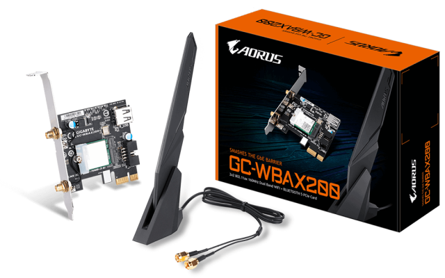 Безжичен PCI Express адаптер GIGABYTE AORUS X200 Intel® WIFI 6 2x2 802.11ax, Bluetooth 5.0