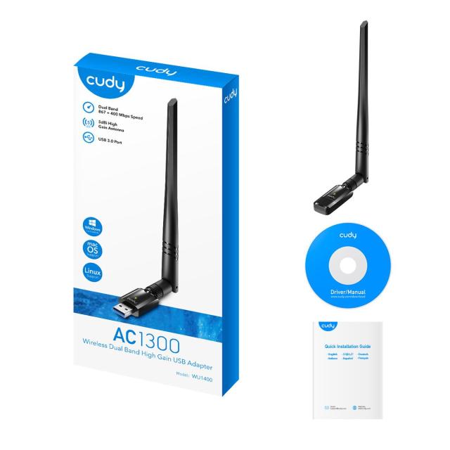 Безжичен Wireless адаптер Cudy WU1400, 2.4/5 Ghz, USB 3.0