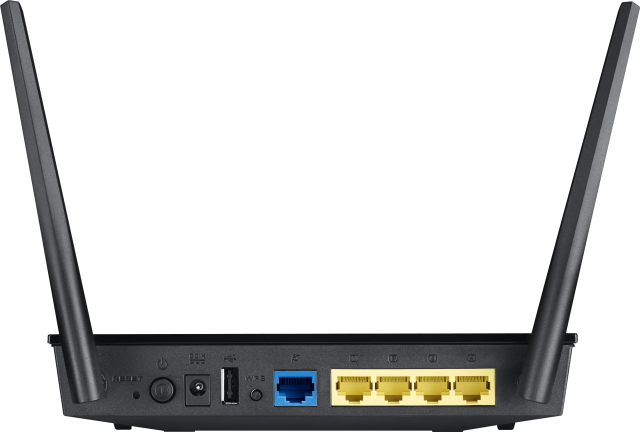 Рутер Asus RT-AC51U, 750Mbps, Dual-Band WiFi 5, 2.4GHz (300 Mbps), 5Ghz (433 Mbps), LAN 4 x 10/100, WAN 1 x 10/100, 3G/4G, 1 x USB 2.0, 2 x външни антени, 1 x вътрешна антена