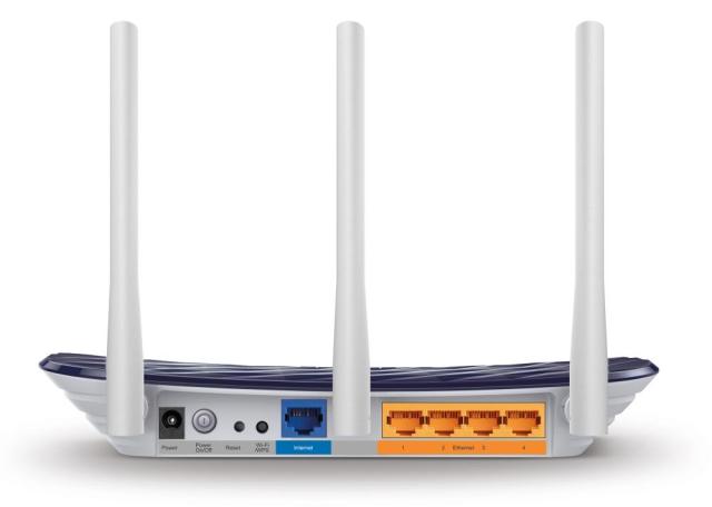 Рутер TP-Link Archer C20 AC750, Wireless AC, 750Mbps, 2.4GHz (300 Mbps), 5GHz (433 Mbps), LAN 4 x 100, WAN 1 x 100, 3x външни антени