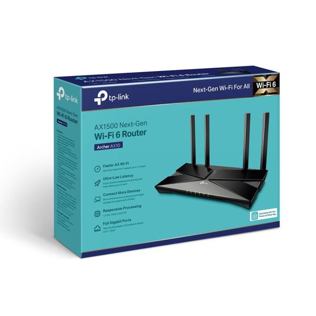 Рутер TP-Link Archer AX10, 1500Mbps  Wi-Fi 6, 2.4GHz(300Mbps) / 5GHz(1200Mbps), Wireless AX, 4x LAN1000Mbps, 1x WAN1000
