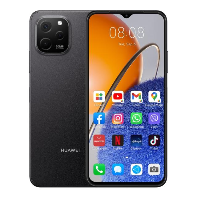 Мобилен телефон Huawei Nova Y61 Midnight Black, 6.52 HD+, 1600x720, 4GB+64GB, 50MP+2MP+2MP/5MP, 4G LTE, WIFi 802.11 b/g/n, 2.4GHz, BT 5.1, USB -C, FPT, 5000 mAh, EMUI 12.0