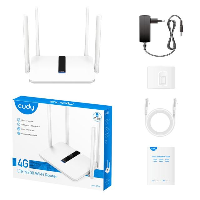 Безжичен рутер Cudy LT350, 2.4 GHz, 300 Mbps, 10/100