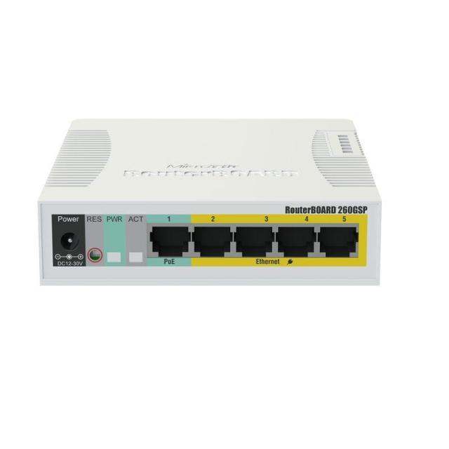 Рутер MikroTik MikroTik RB260GS CSS106-5G-1SR2, 5 x 10/100/1000Mbit, 128 KB, PoE, SwOS